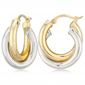 14K TWO TONED DOUBLE TUBE  HOOP EARRINGS