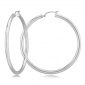 14K WHITE GOLD TUBE HOOP EARRINGS 3X50MM