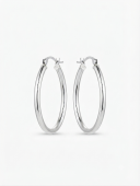 14K WHITE GOLD POLISHED 2X25MM TUBE HOOP EARRINGS