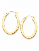 14K YELLOW GOLD 3X20X30MM SQUARE OVAL TUBE HOOP EARRINGS