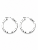 14K WHITE GOLD 3X30MM TUBE HOOP EARRINGS