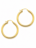 14K YELLOW GOLD 3X30MM TUBE HOOP EARRINGS