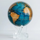 SPINNING TERRESTRIAL AND DARK BLUE OCEAN GLOBE 6 INCHES