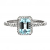 10K WHITE GOLD DIAMOND AND AQUAMARINE RING