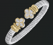 VAHAN STERLING SILVER/14K DIAMOND 6MM OPEN BRACELET