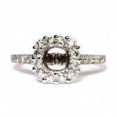 18K White Gold Antique Style Diamond Semi-Mount Engagement Ring