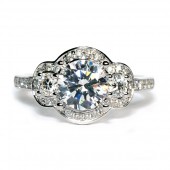Sylvie 18K White Gold Three Stone Semi-Mount Engagement Ring