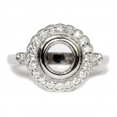14K White Gold Floral Diamond Halo Semi-Mount Engagement Ring