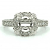 14K White Gold Diamond Semi-Mount Engagement Ring with Scalloped Halo