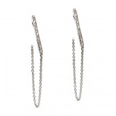 14K White Gold Diamond Bar Earrings with Chain Accent