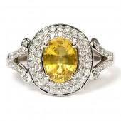 14K White Gold Yellow Sapphire And Diamond Ring