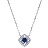Gabriel & Co. 14K White Gold Vintage Style Sapphire and Diamond Necklace