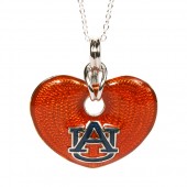 Auburn University Orange Enamel And Sterling Silver Heart Necklace