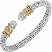 Vahan Sterling Silver And 14K Yellow Gold Pearl Bangle Bracelet (6Mm)