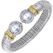 Vahan Sterling Silver and 14K Yellow Gold Pearl and Diamond Bangle Bracelet (10mm)