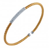 MESH GOLD PLATED WOVEN CUFF BRACELET WITH CZ BAR