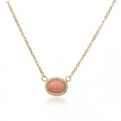 14K Yellow Gold Oval Coral Pendant Necklace