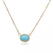 14K Yellow Gold Oval Turquoise Pendant Necklace
