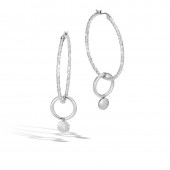 Dot Hammered Silver Interlink Medium Hoop Drop Earrings (Dia 35Mm)
