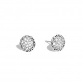 John Hardy Sterling Silver Classic Chain Round Stud Earrings With Diamonds, 10Mm Earrings With Diamonds Weighing 0.32 Carat Total Weight