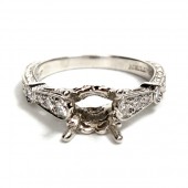 18K White Gold Antique Style Diamond Engagement Ring Mounting