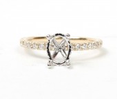 14K YELLOW AND WHITE GOLD DIAMOND SEMI MOUNT ENGAGEMENT RING WITH  OVAL HEAD AND HALO .44CTW