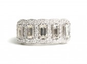 14K WHITE GOLD EMERALD CUT DIAMONDS WITH HALOS BAND