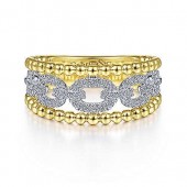 14K TWO TONE .35CTW DIAMOND PAVE LINK AND DOUBLE BEAD BAND