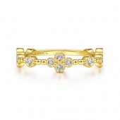 14K YELLOW GOLD .21CTW DIAMOND STACKABLE RING  WITH QUARTREFOIL DESIGN