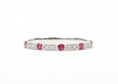 14K WHITE GOLD .03CTW DIAMOND 1/5CTW RUBY STACKABLE BAND