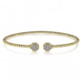 14K YELLOW GOLD .11CTW CUFF BRACELET WITH PAVE HEXAGON ENDS