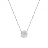 14K White Gold .53Ctw Diamond Pave Cushion Cluster Necklace