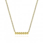 14K YELLOW GOLD BEADED BAR NECKLACE