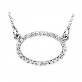18K White Gold .18Ctw Oval Pendant On  An Adjustable Chain