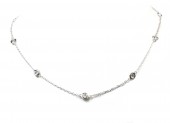 14K WHITE GOLD DIAMOND STATION NECKLACE 20 INCHES .90CTW