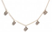 14K WHITE AND YELLOW GOLD DIAMOND DANGLE STATION NECKLACE
