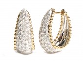 14K WHITE AND YELLOW GOLD PAVE DIAMOND TAPERED HOOP EARRINGS (2.82CTW)