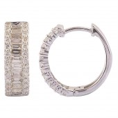14K White Gold 1.54Ctw Diamond Baguette Round Loop Earrings (.87 Baguette, 671 Round)