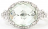 14K White Gold Diamond And Green Amethyst Ring
