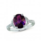 14K WHITE GOLD DIAMOND  AND AMETHYST RING