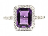 14K WHITE GOLD DIAMOND AND AMETHYST RING
