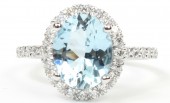 14K  White Gold Diamond And Aquamarine Ring