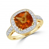 14K Yellow Gold Checkerboard Citrine And Diamond Ring