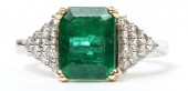 14K TWO TONE .30CTW DIAMOND AND 2.59CT EMERALD RING