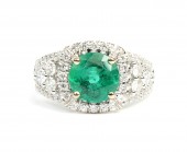 18K WHITE GOLD DIAMOND AND EMERALD RING