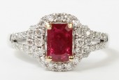 14K White And Yellow Gold .56Ctw Diamond And .87Ct Ruby Ring