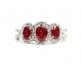 14K WHITE GOLD DIAMOND AND RUBY TRIPLE HALO RING