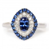 18K White Gold Sapphire And Diamond Halo Ring