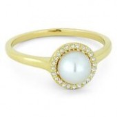 14K YELLOW GOLD PEARL WITH DIAMOND HALO RING