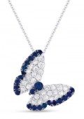 14K WHITE GOLD SAPPHIRE AND DIAMOND BUTTERFLY PENDANT NECKLACE